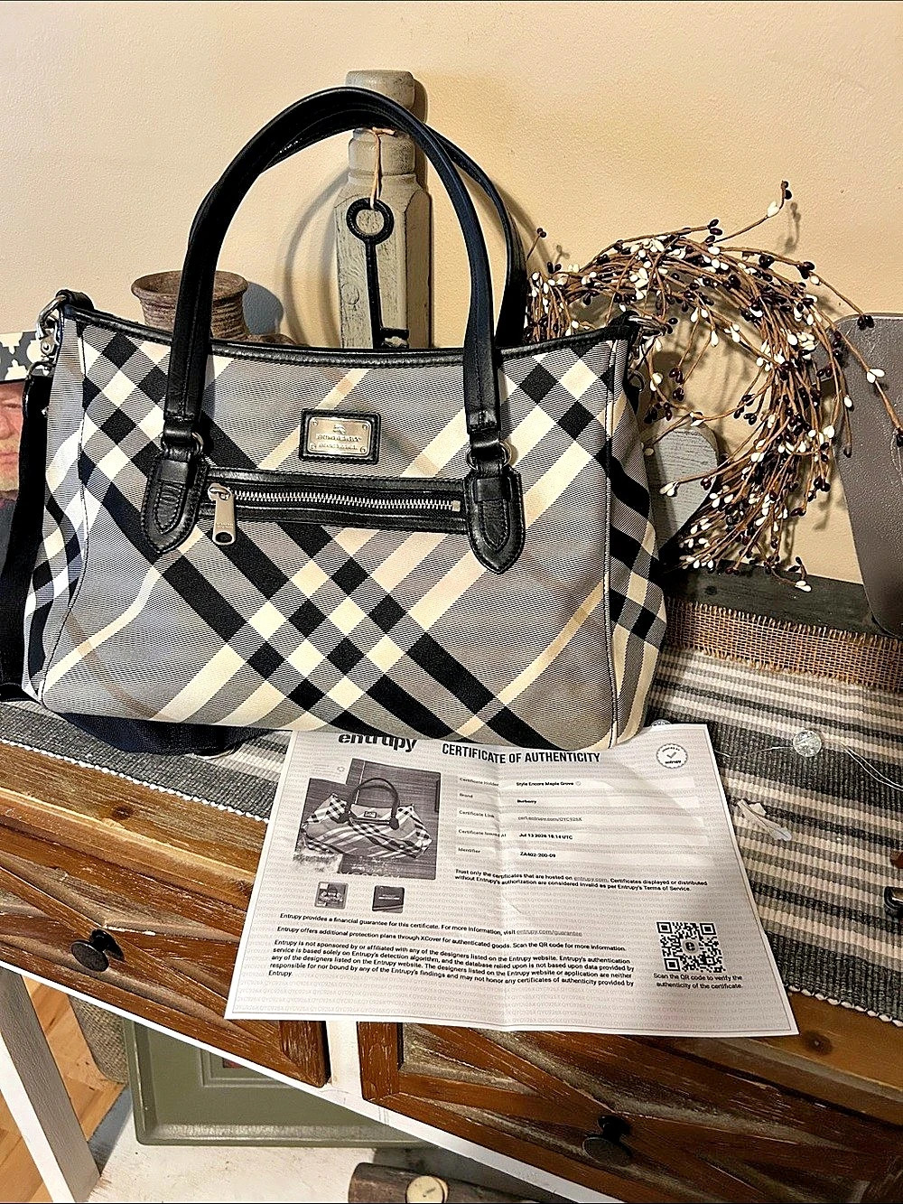 Burberry Blue Label Check Tote Bag Plaid Tote in Black & White